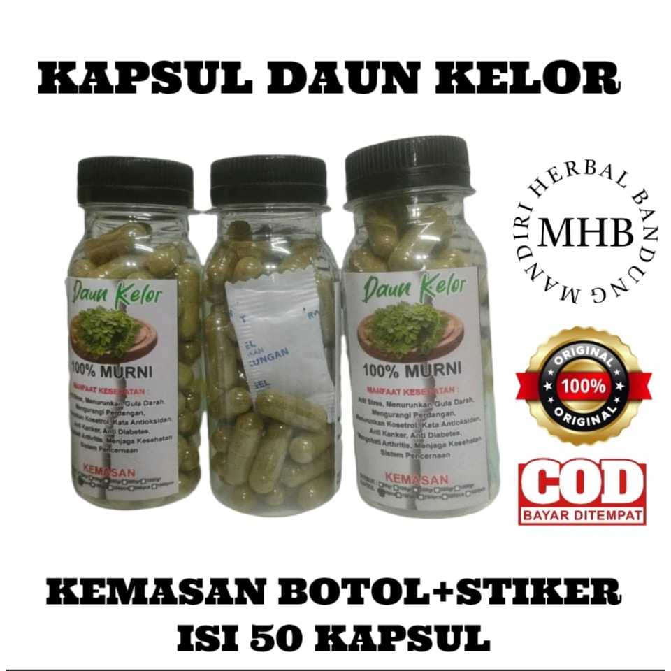 Kapsul daun kelor kapsul kaya manfaat isi 50 butir kemasan botol&free stiker