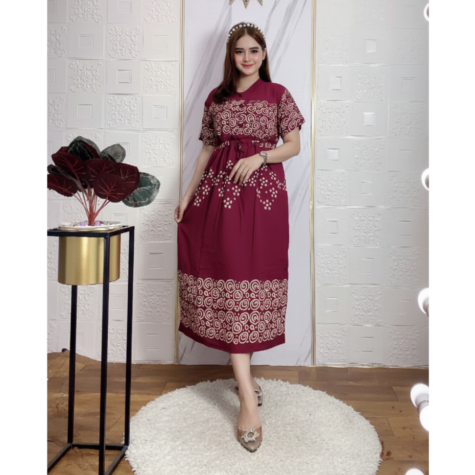 Daster Rayon Premium Motif Lentera Serut Bali Kerut Dada Lengan Pendek Busui