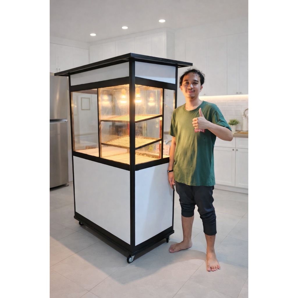 Etalase Fried Chicken Aluminium ACP | Etalase Ayam Goreng Tepung Usaha | 100x60x180cm