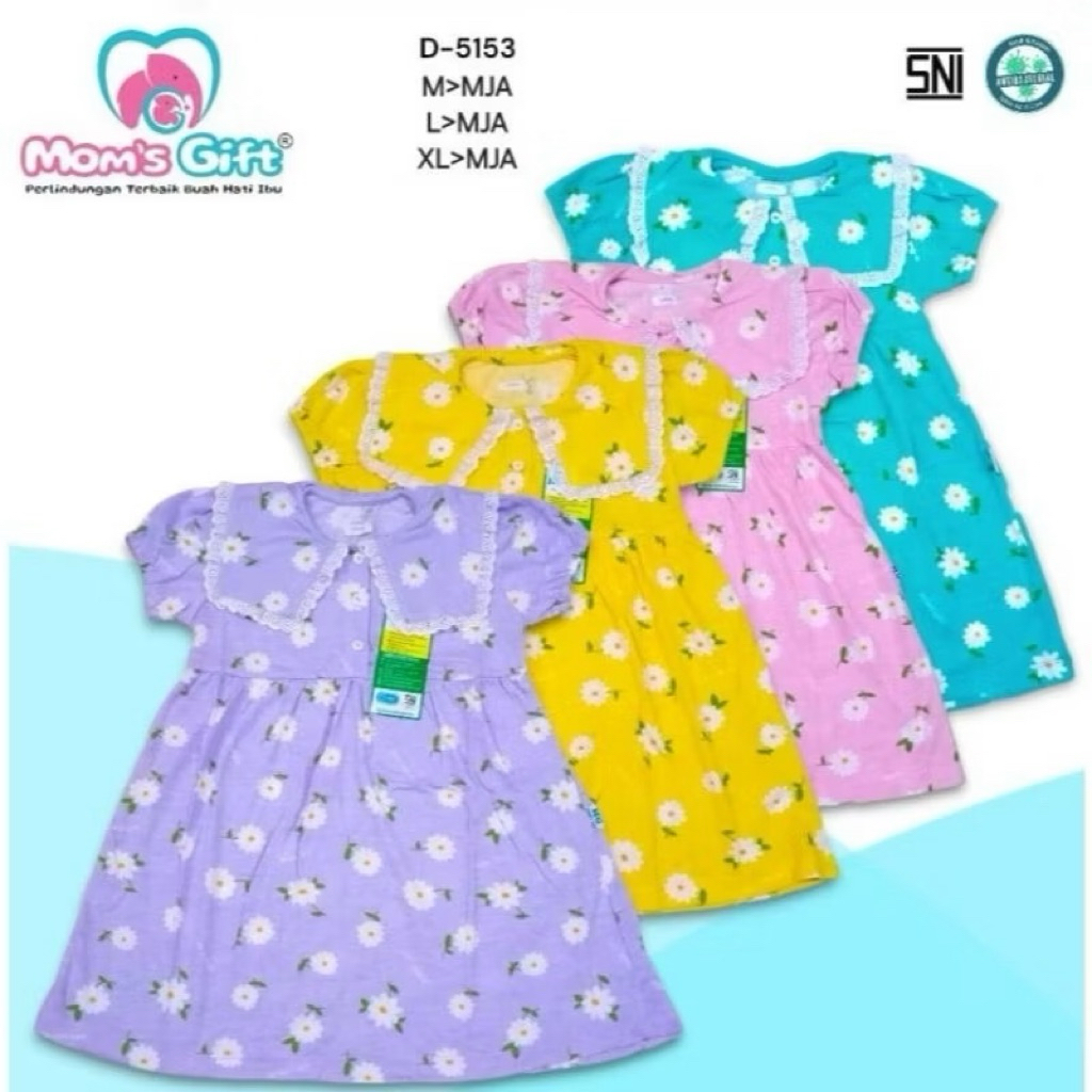 DRESS ANAK MOMS GIFT (3 PCS) - DASTER ANAK LUCU KEKINIAN RENDA DEPAN MOMS GIFT