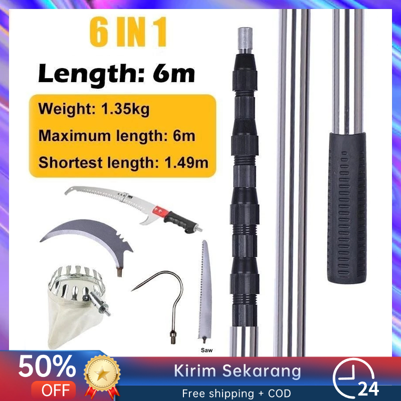 6 in1 6M Tongkat Panjang Untuk Petik Buah /metal fruit picker /galah pemetik buah 10 meter/tongkat p