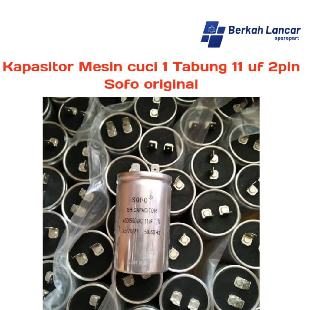 kapasitor mesin cuci 1 tabung 11uf 2 pin sofo original
