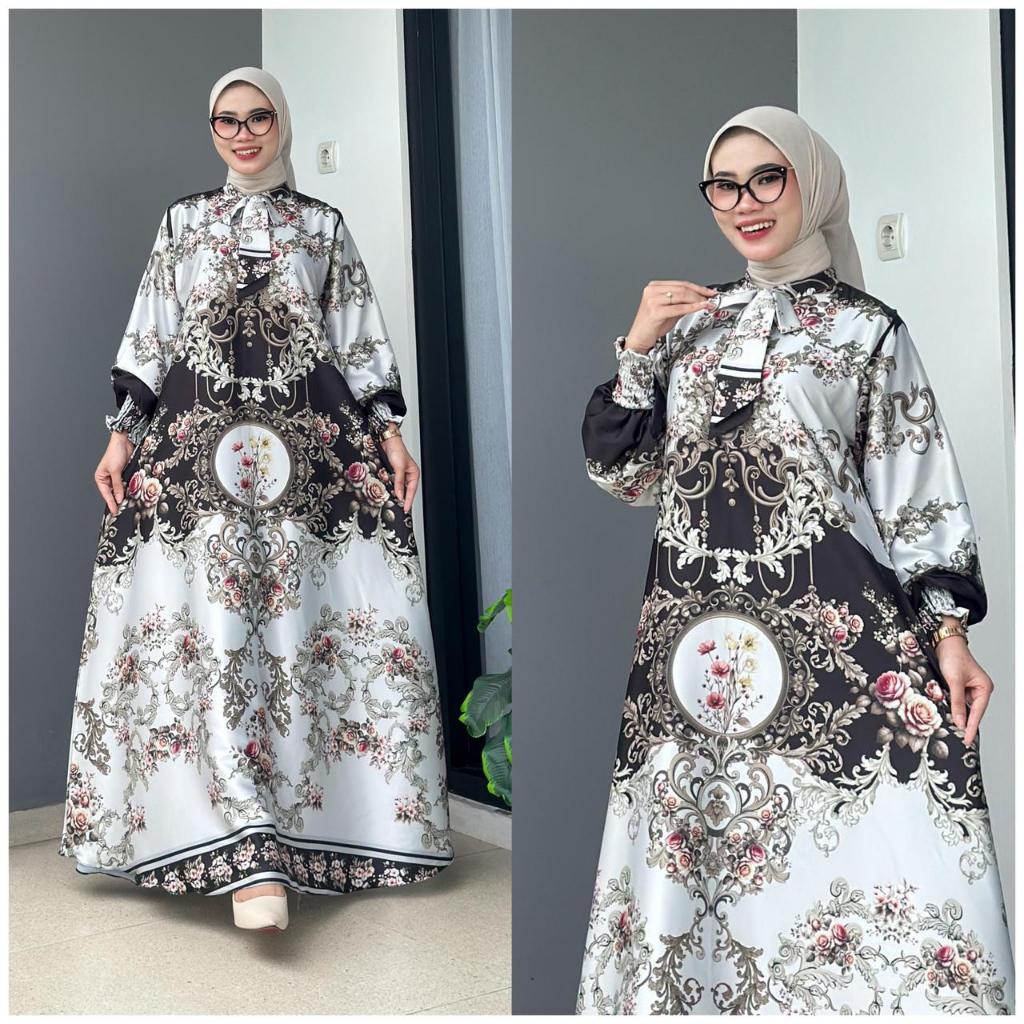 AZURA DRESS Motif Silk Premium Busana Muslim Wanita Dewasa Remaja by Esha Scarf