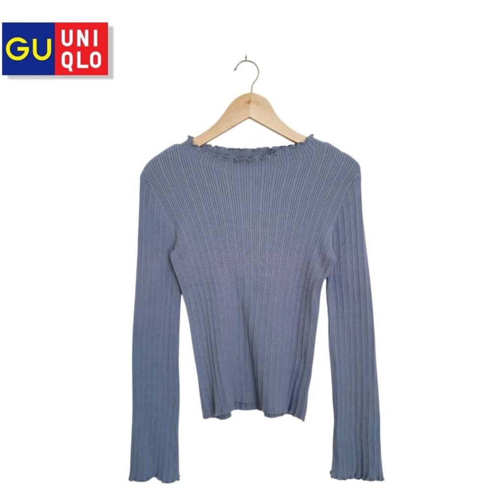 Sweater Pressbody Lidi Kutub Tiramissu GU Uniqlo Biru Denim (KODE : B124 - 10)