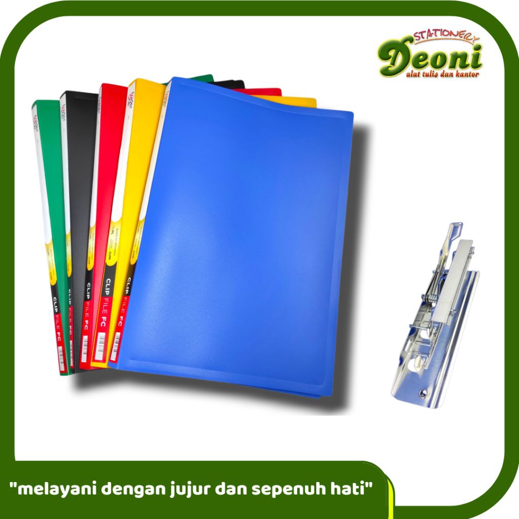 Folder One / InterX Map Plastik Jepit Clip File F4 Biru Merah Kuning Hijau 1 PCS