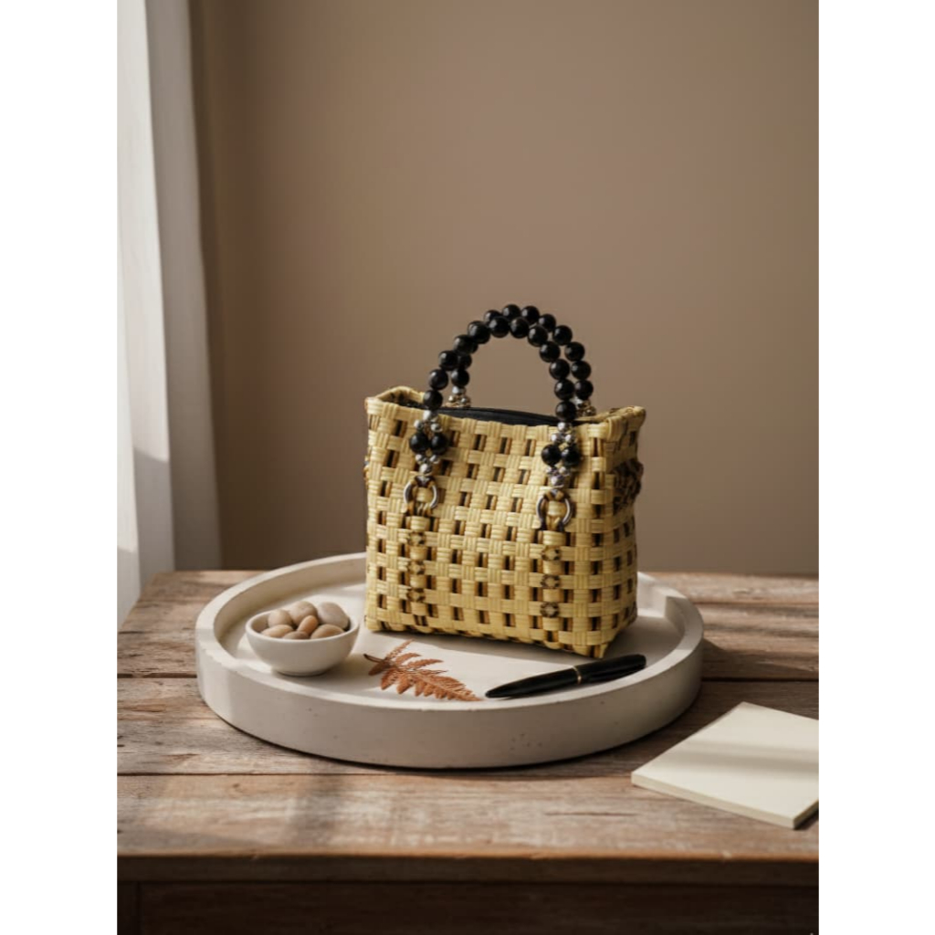 Tas Anyaman Jali Mini - Desain Elegan, Bahan Premium, Cocok untuk Wanita - Tas anyaman resleting fur