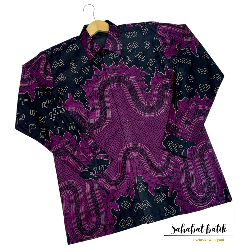 kemeja batik katun lengan panjang warna ungu terong