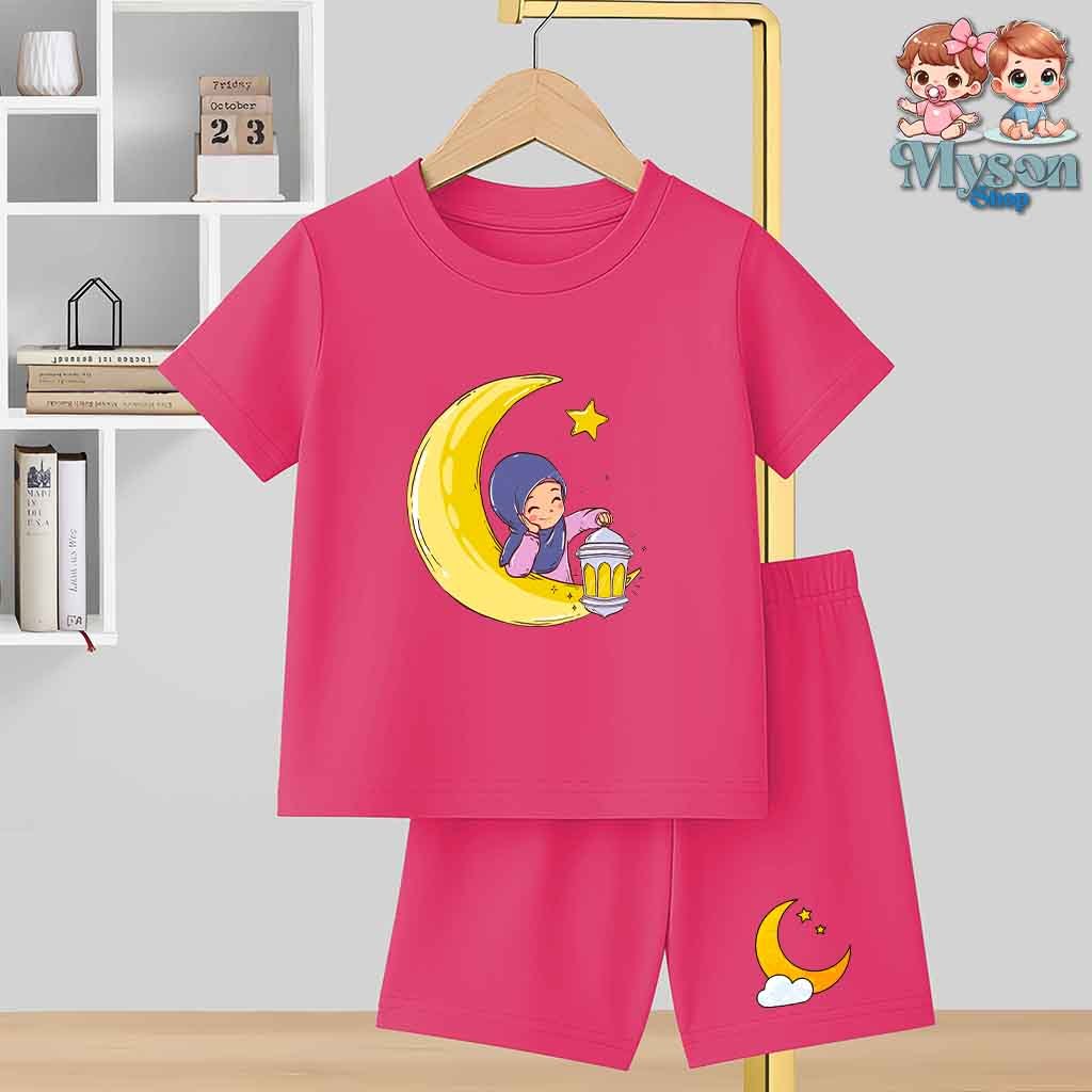 Baju Anak Muslimah Umur 1-10 Tahun Setelan Anak Perempuan Baju Lebaran Set Lengan Pendek Anak