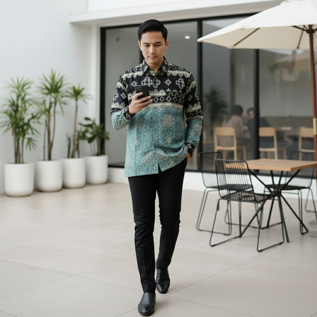 Batik Pria Lengan Panjang Modern Katun Reguler Fit – Baju Seragam Batik Pria Kantor Dan Kondangan - 