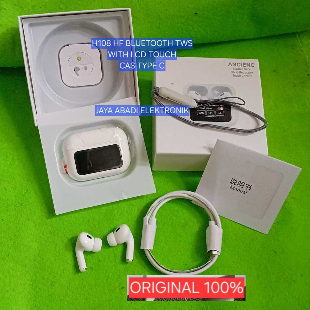 H108 HF BLUETOOTH ORI 100% TWSWITH LCD TOUCH CAS TYPE C HEADPHONE SPORT OLAHRAGA BLUETOOTH BISA KUPI