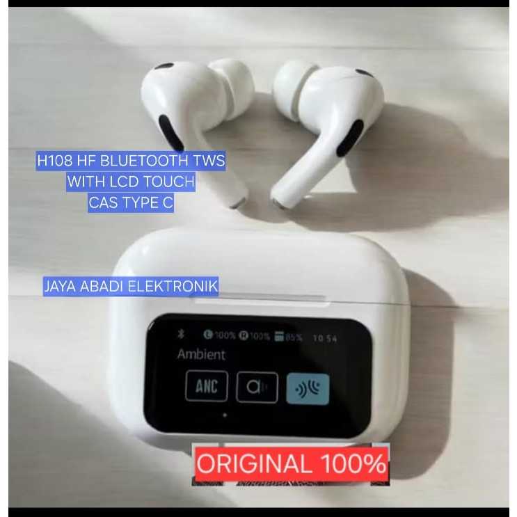 H108 HF BLUETOOTH ORI 100% TWSWITH LCD TOUCH CAS TYPE C HEADPHONE SPORT  BLUETOOTH BISA KUPING K BLU