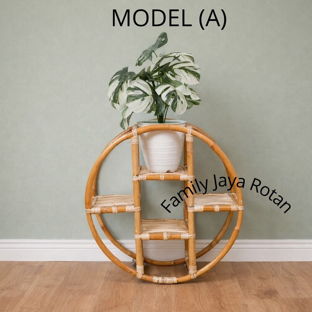 Dekorasi pot bunga dinding rotan bulat 60 cm/pot dinding rotan