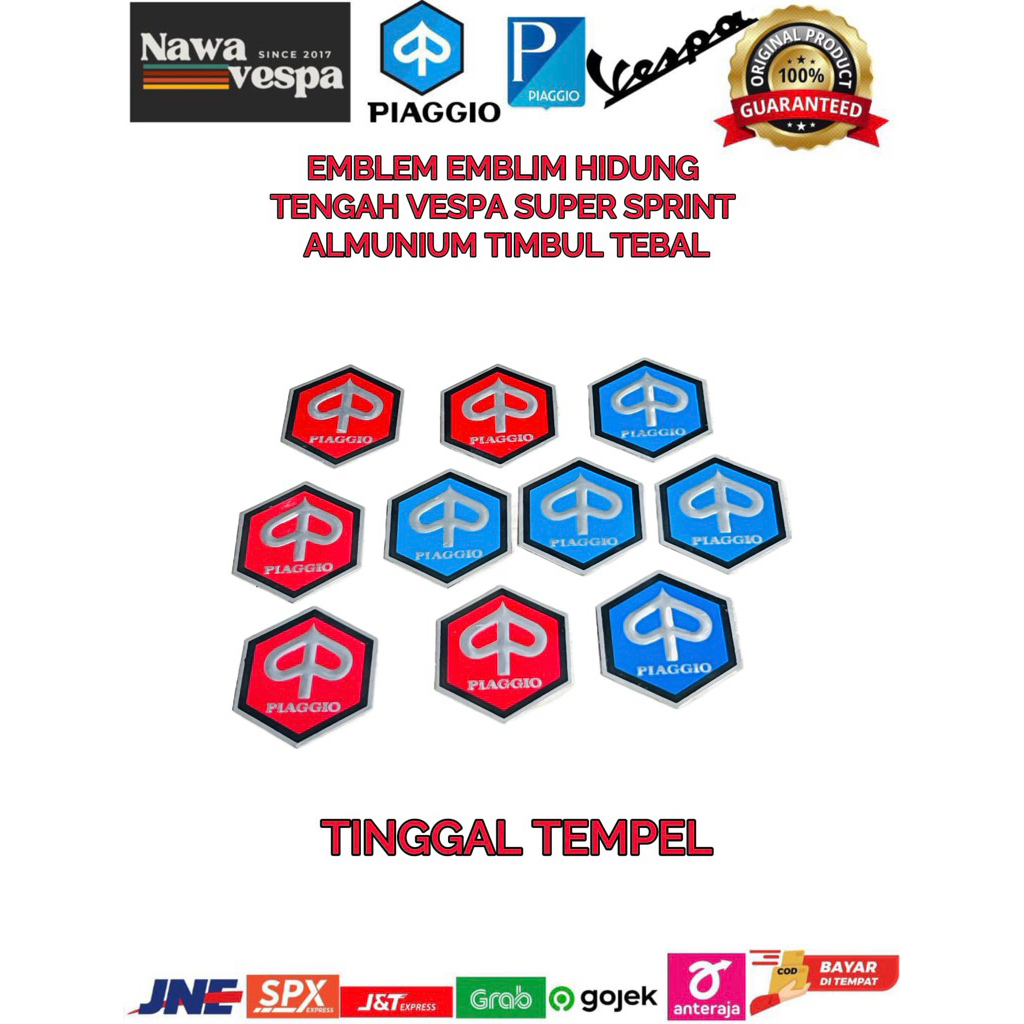 Emblem emblim logo hidung vespa super sprint chung bagus aluminim original