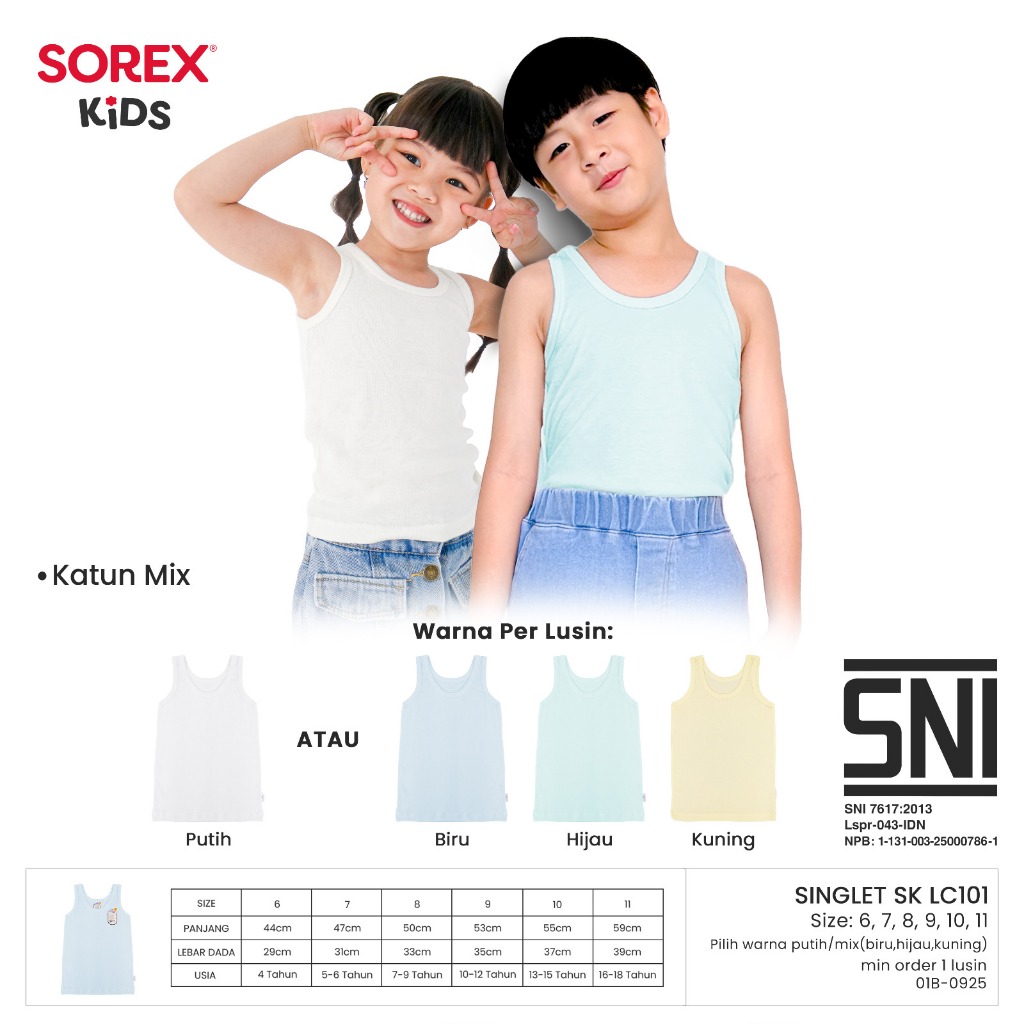 1 Lusin Kaos Dalem Anak SNI Sorex Kids