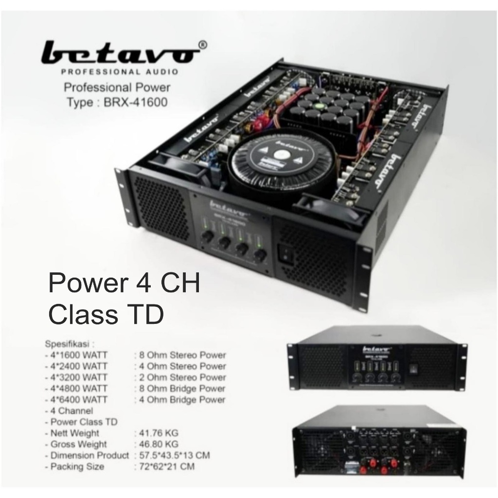 Power Amplifier Betavo BRX 41600 Professional Audio 4 Channel Class TD