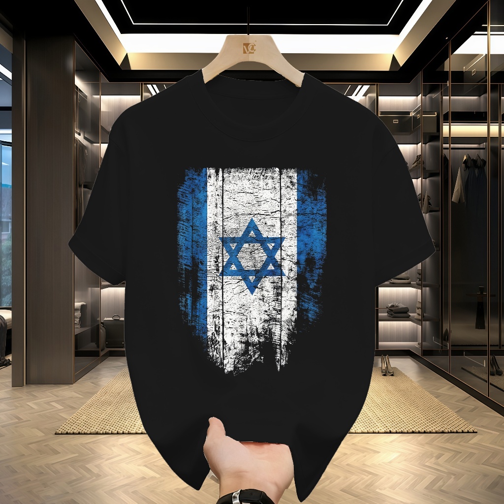 Kaos Pria Sepak Bola Hari Israel Melengkung Bendera Israel