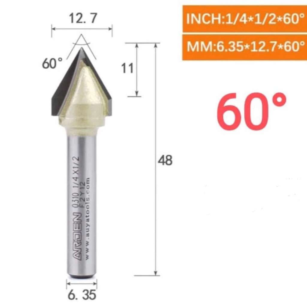 Mata Profil Kayu V-bit merk Arden 60 degree