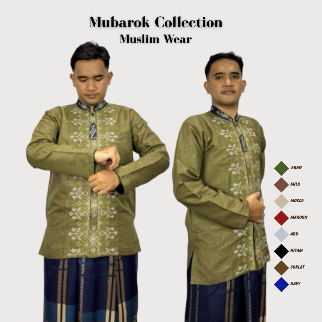 Baju koko Mubarok collection panjang dewasa muslim pria bahan embos baju koko taqwa terbaru