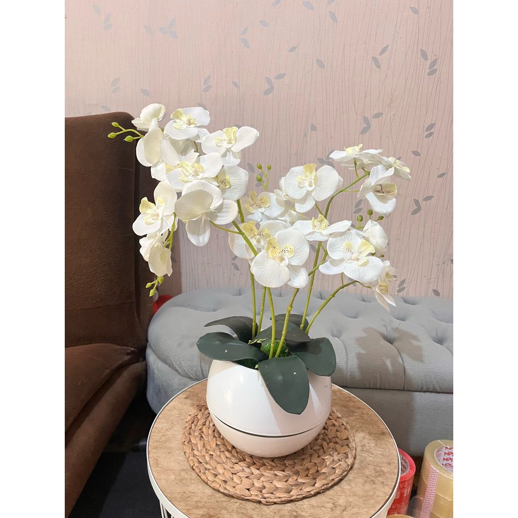 bunga anggrek bulan set pot bola besar bunga arrificial