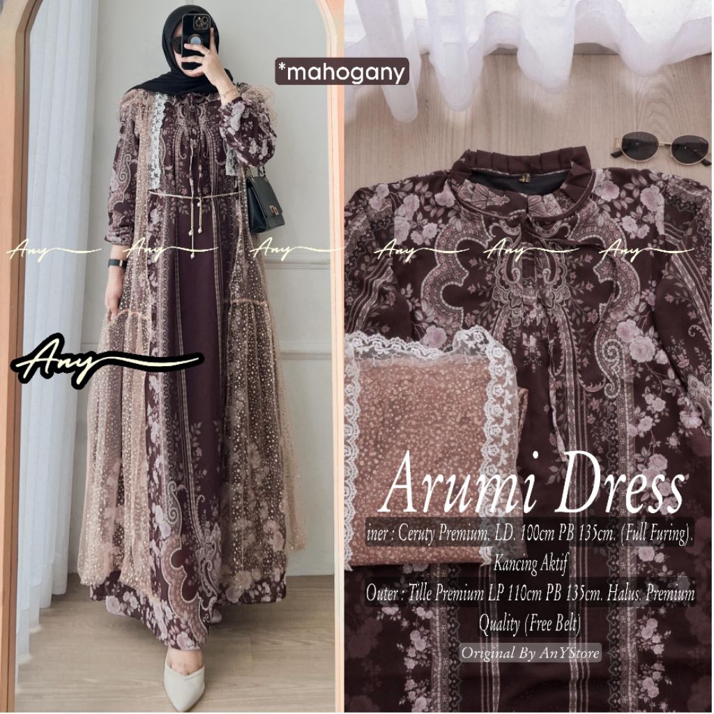 Arumi Riela Regina #2 Set Dress setelan outer tille premium dan inner ceruty premium outfit bridesma