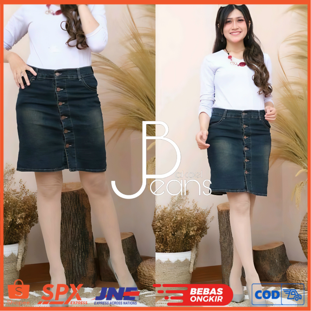 Rok Span Jeans Pendek Dengan Kancing Penuh Bagian Depan