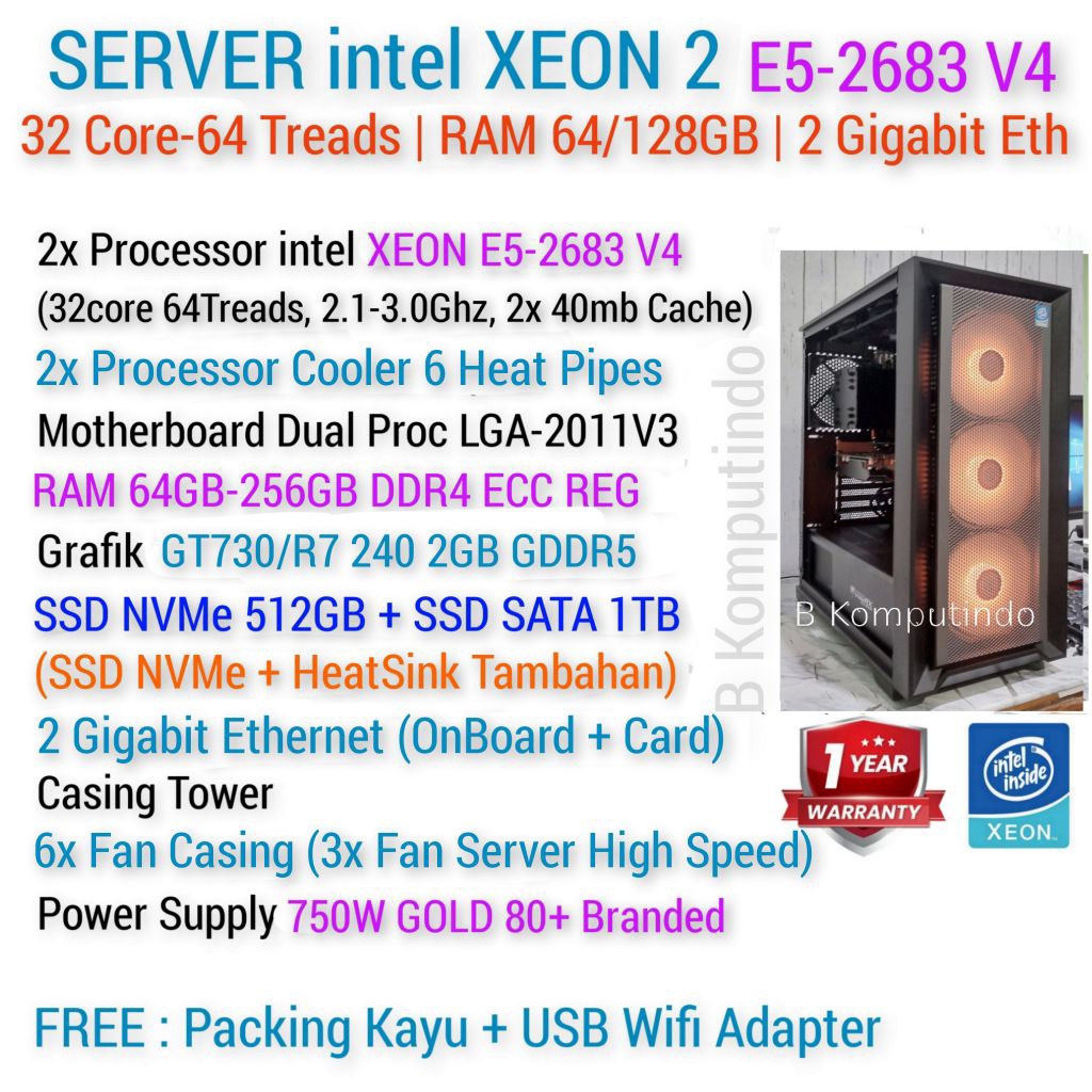 SERVER intel XEON 32 Core 64 Treads | RAM DDR4 ECC REG | 2 Processor | SERVER ANBK CBT PULSA WEB