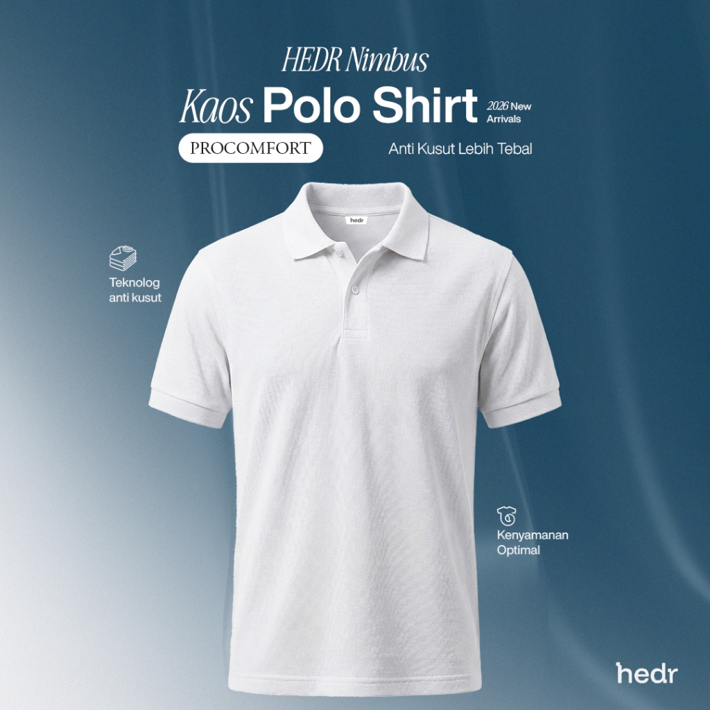 HEDR Nimbus Polo Shirt Pria – Kaos Polo Lengan Pendek | Putih