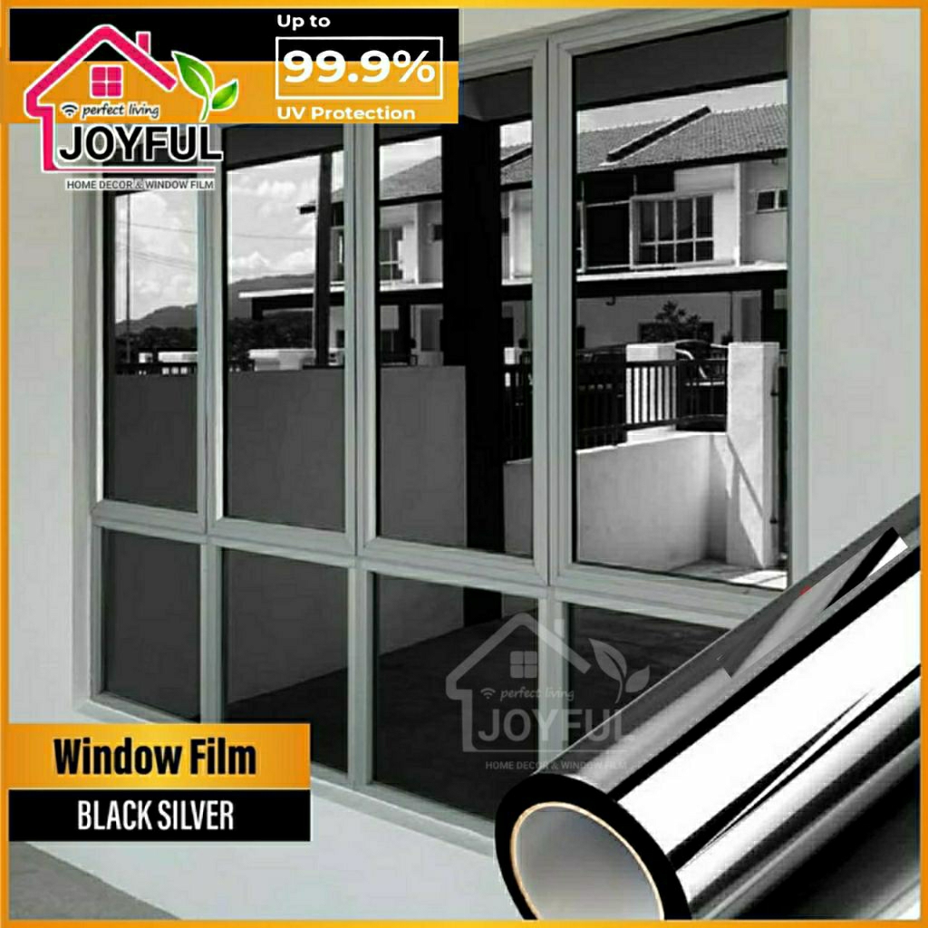 Stiker kaca film cermin black silver, sticker jendela pintu rumah kantor gedung, one way peredam pan