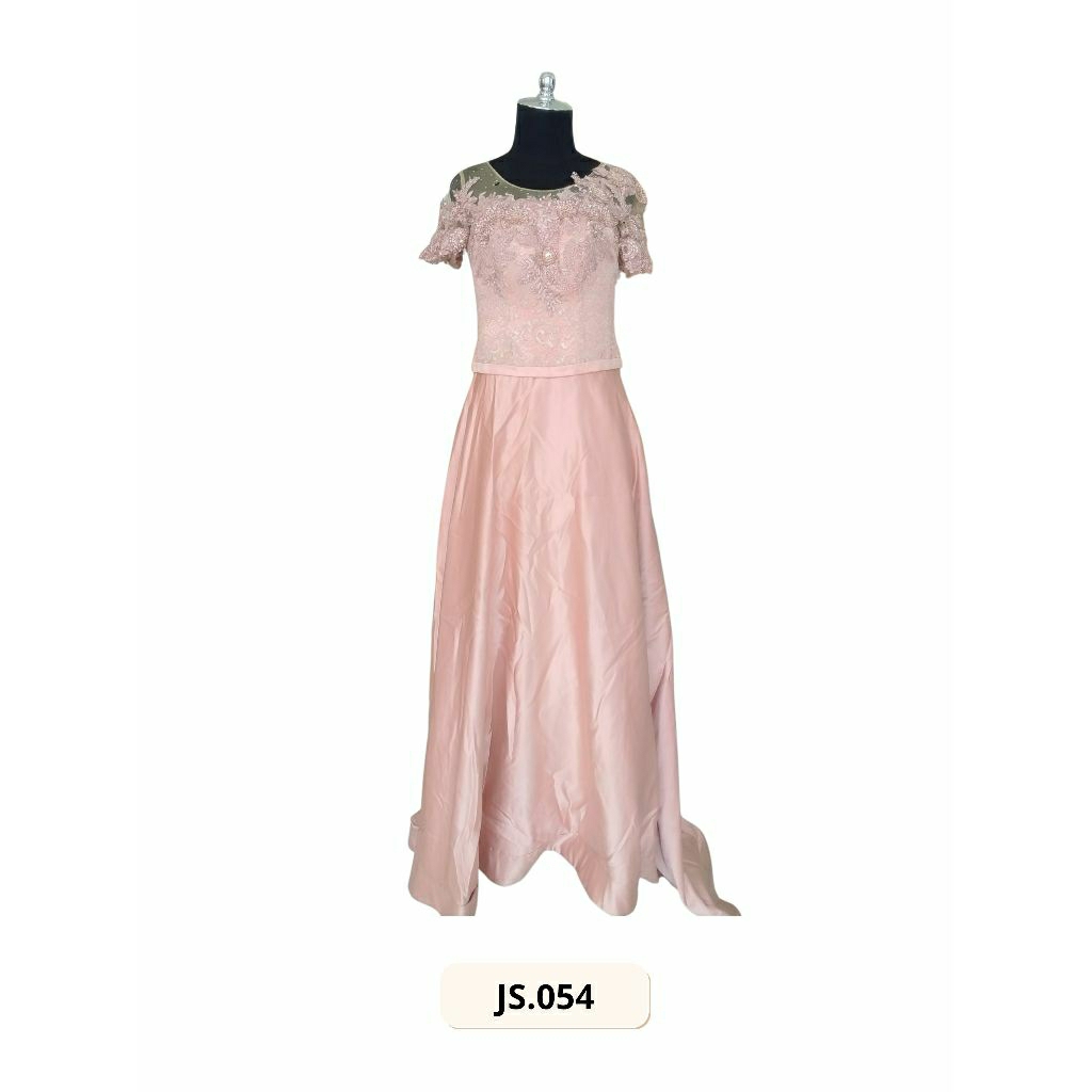 GAUN PESTA PRELOVED WARNA ROSE GOLD DENGAN MODEL LENGAN PENDEK (JS.054)