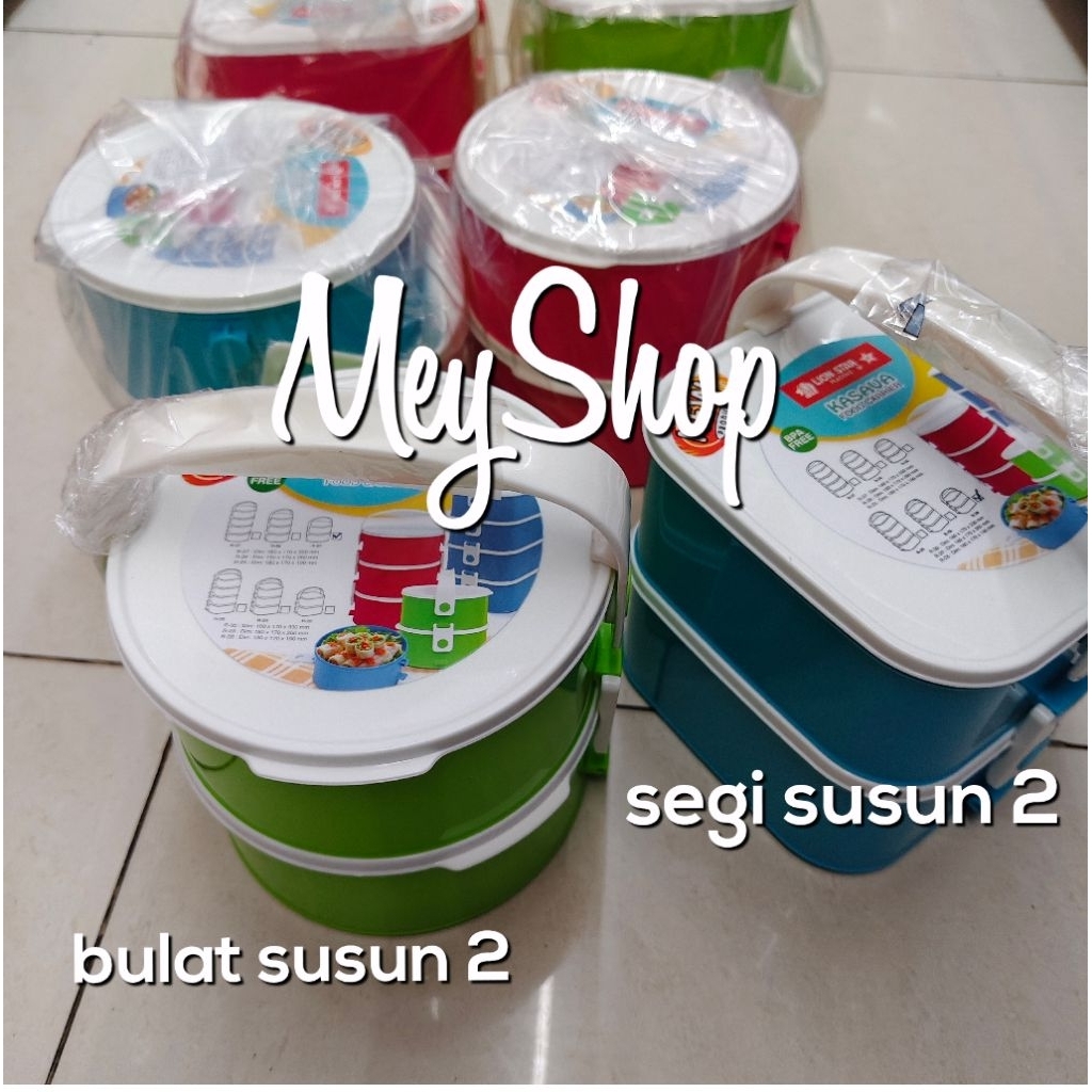 Rantang plastik lion star susun 2 Bulat, Segi/Food carrier lion star susun 2/Rantang makanan lion st
