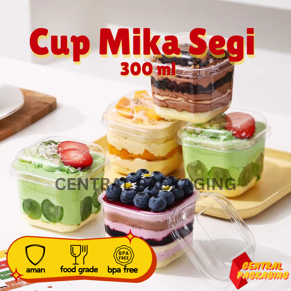 Central Packaging - Cup Dessert Pudding Mini Kotak Mika Segi 300 ml Premium Korea Tiramisu Cup Cake