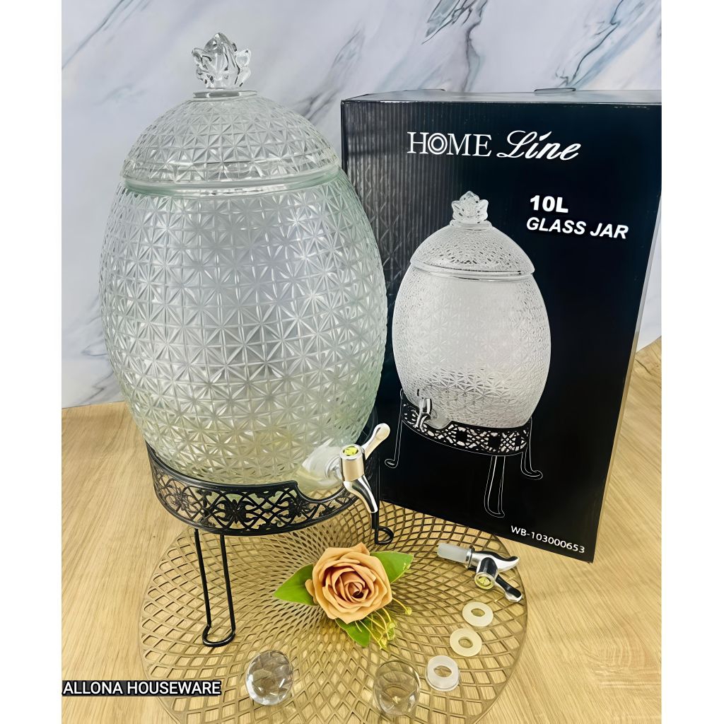 (PACKING KAYU) DISPENSER NANAS KACA 10 LITER HOMELINE