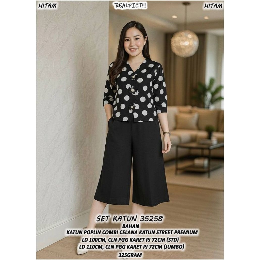 setelan celana kulot terbaru/setelan celana kulot polkadot/setelan celana kulot wanita kekinian~3525