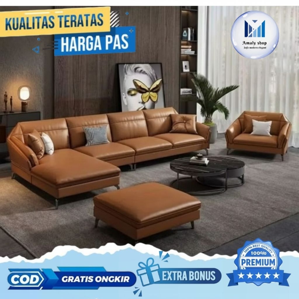 Sofa Set Kulit Modern Kursi Tamu Minimalis Super Kuat Mewah Elegant Sofa Letter L