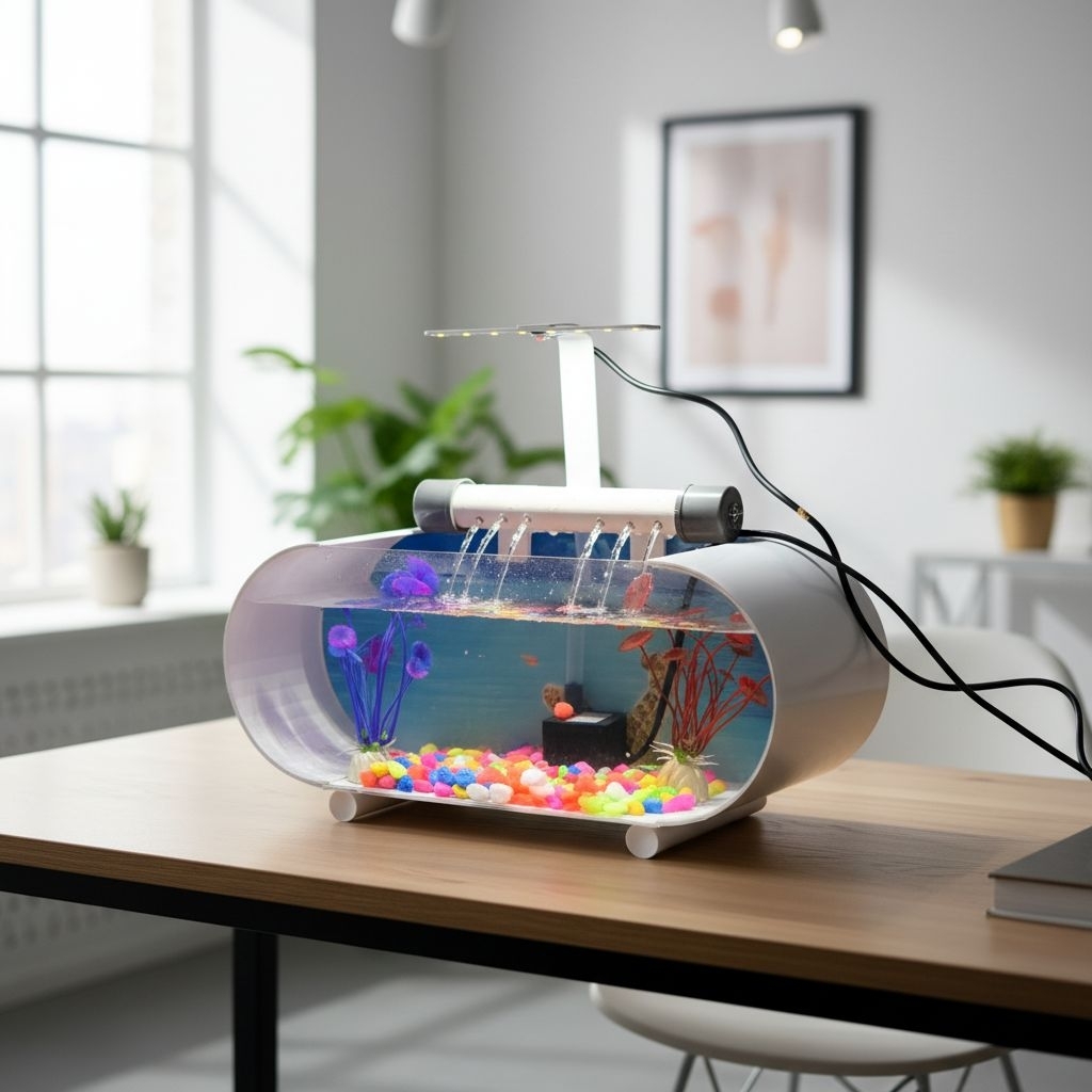 Aquarium mini fullset dengan air terjun / Aquarium akrilik / Aquarium Minimalis Akuarium Bulat