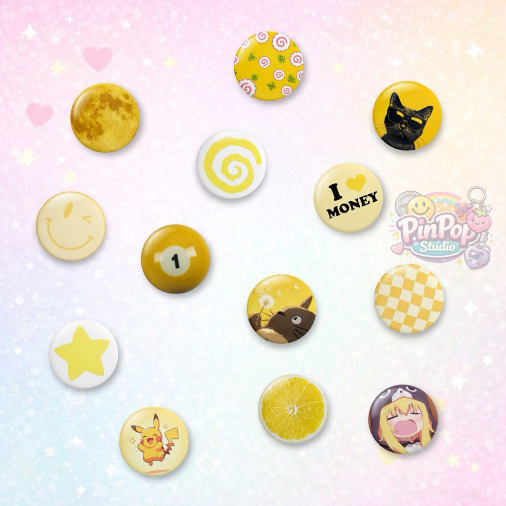 PinPop - Pin Button 44mm Yellow Aesthetic Cute Y2K | Pin Bros Lucu Karakter Deco Korea | Aksesoris T
