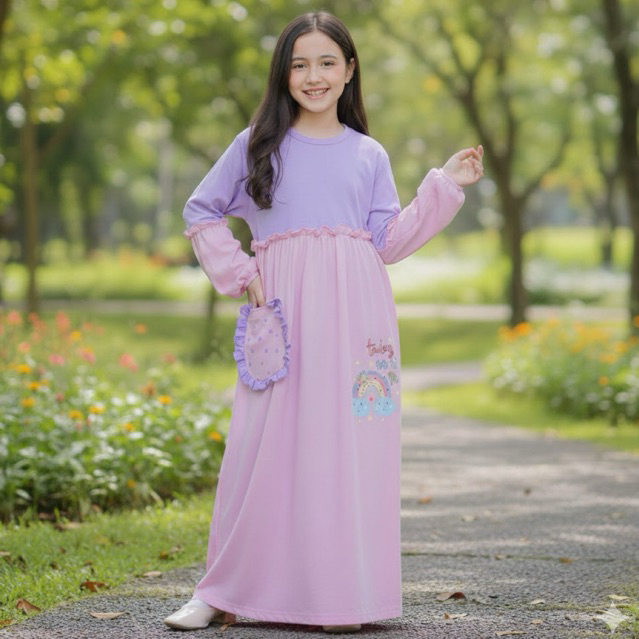 Gamis anak remaja perempuan tanggung baju gamis kaos anak busana muslim anak perempuan terbaru pakai