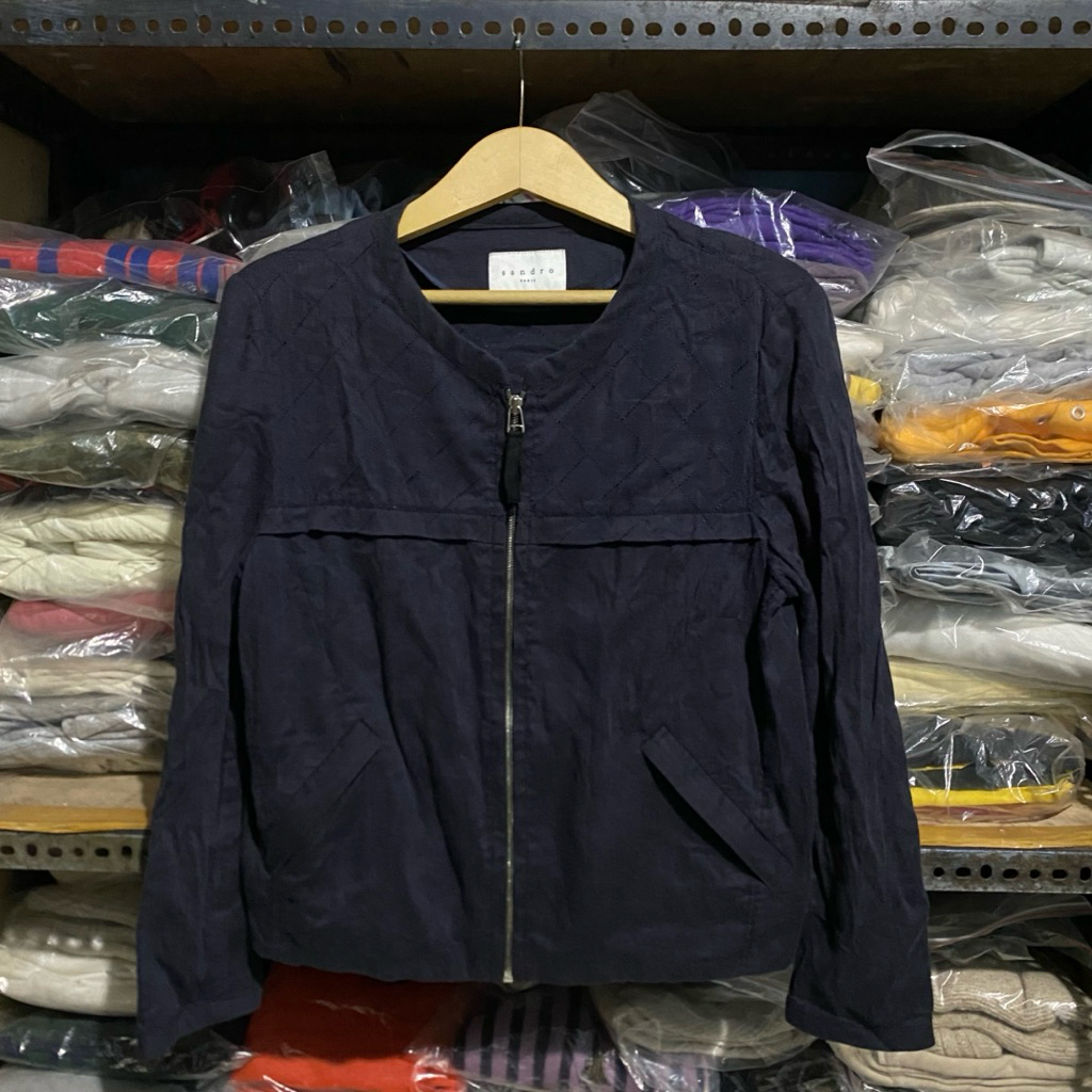 Sandro Rayon Hemp Jacket Navy Size 38 58x52