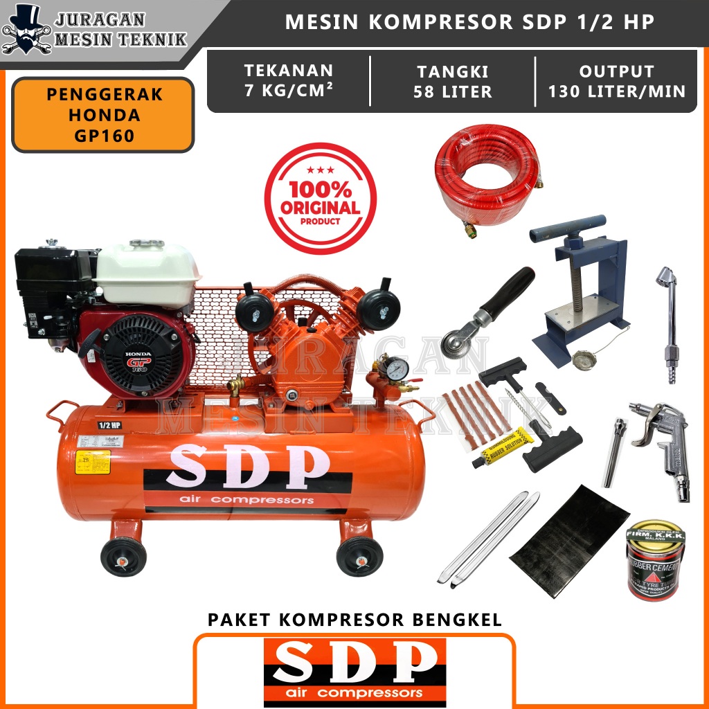 Mesin Kompresor SDP 1/2 HP + Mesin Penggerak Honda GP 160 5.5 HP