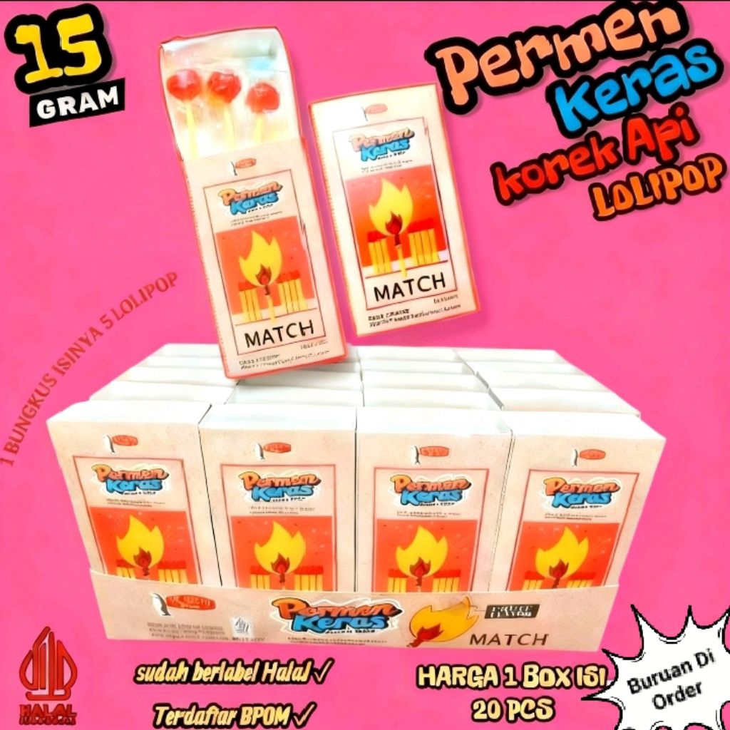 Permen Lolipop Korek Api Isi 20 Manis Makanan viral jajanan Snack makanan anak laki-laki dan perempu