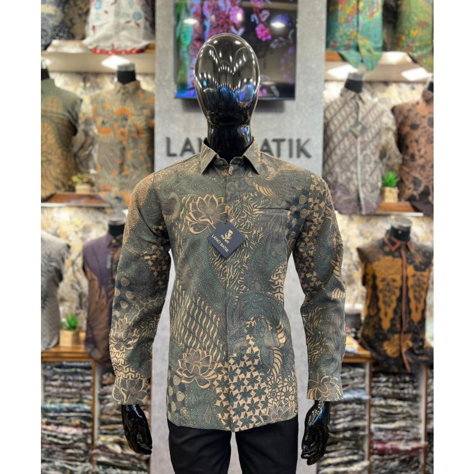 Lano Batik Premium Motif Bunga Mawar Bahan Dobby | Kemeja Batik Pria Lengan Panjang | PRO | PRM