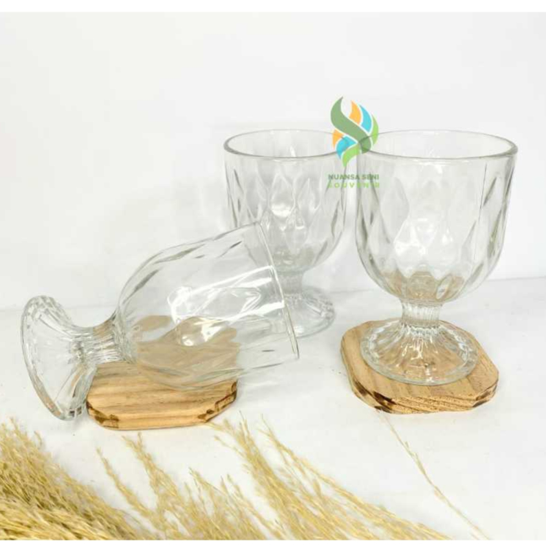 Souvenir Gelas Kaki Kristal Cangkir Stemware Motif Mug Wine Kaca Tangkai Bening