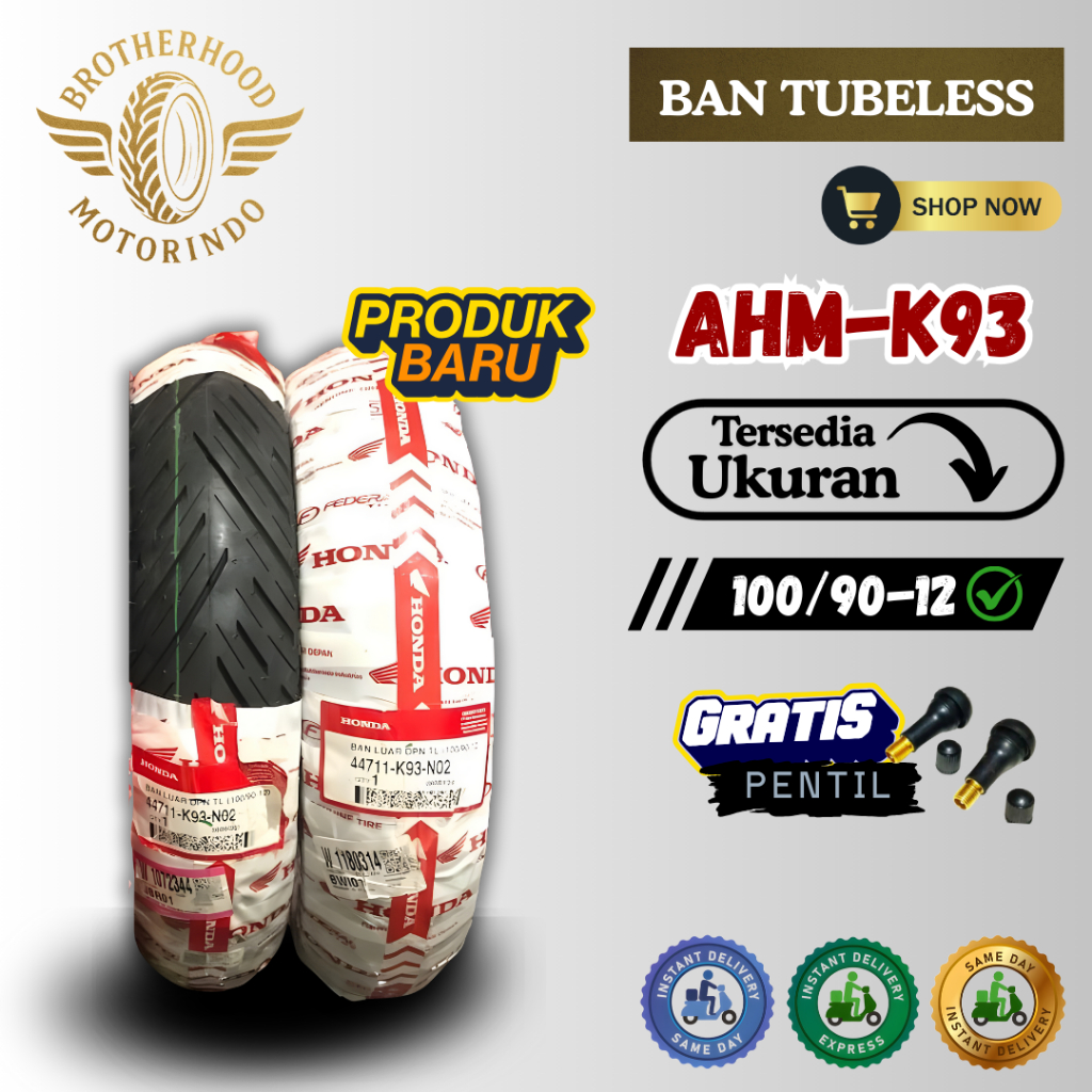 BAN AHM FEDERAL K93 (100/90-12 / 100/90-12) BAN TUBELESS AHM / BAN RING 12 / BAN MATIC / AHM RING 12