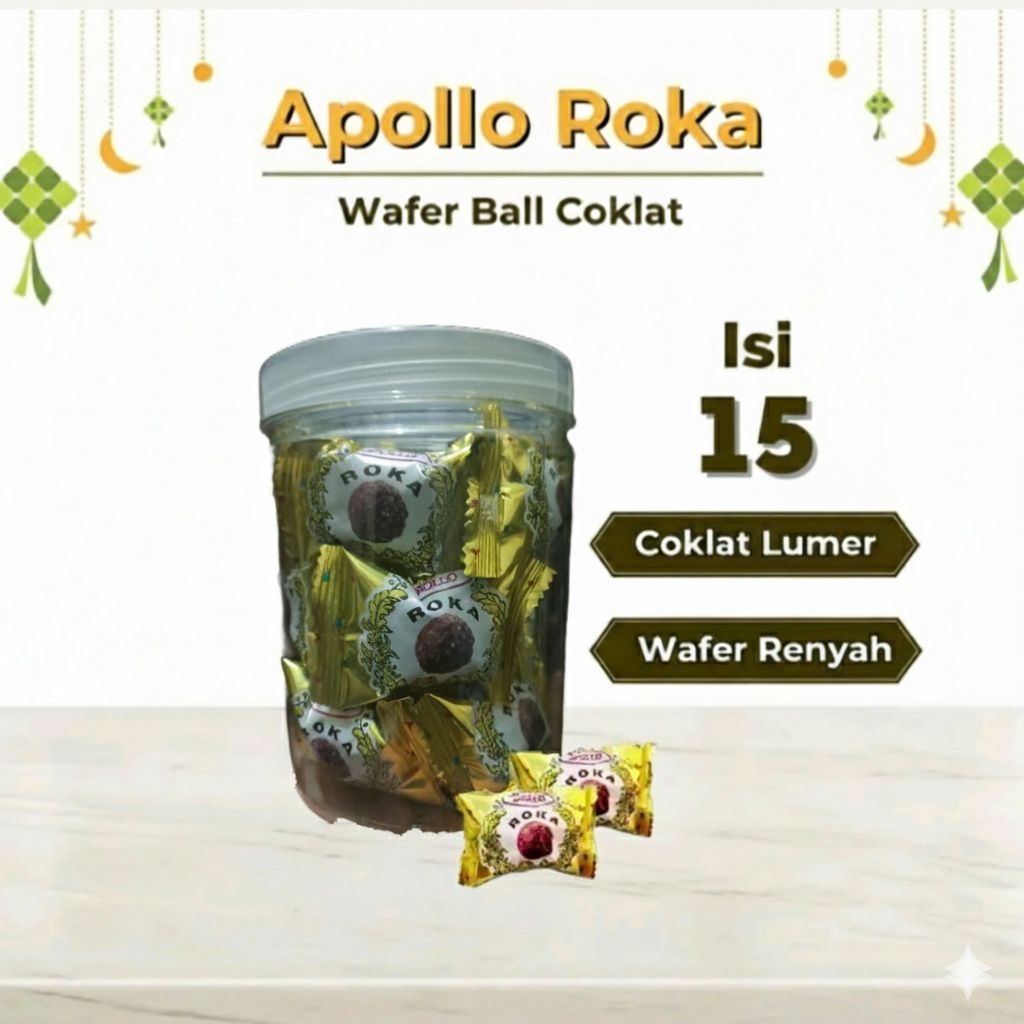 ROKA (Apollo Roka Wafer Ball) kemasan toples ekonomis isi 15 pcs
