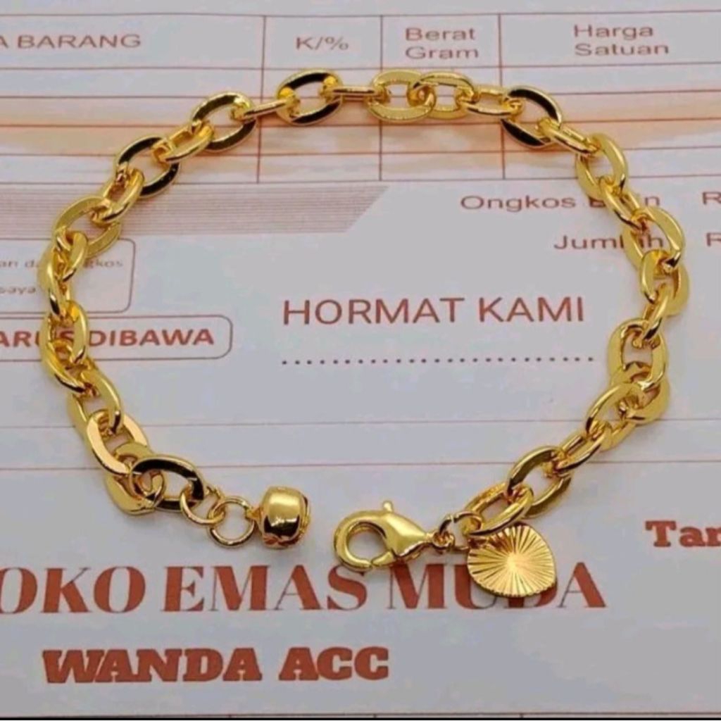 gelang nori kaca emas kadar 16k
