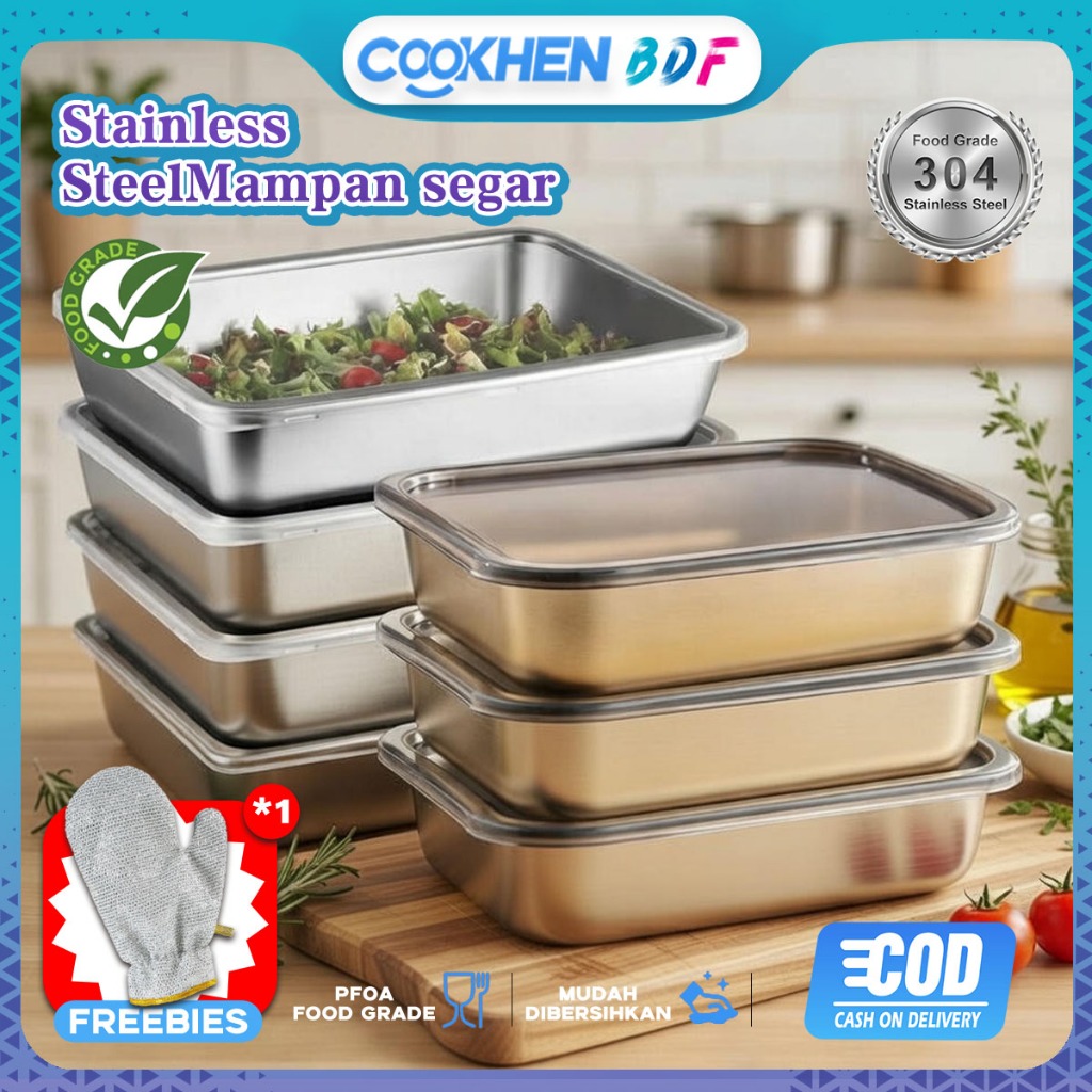 Cookhen Food Container Stainless 304 Wadah Makanan Stackable Box Kotak Wadah Makanan Kulkas Cocok De