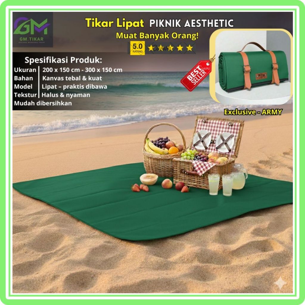 (Bisa COD) Tikar Lipat Piknik Portable Waterproof Ukuran Besar 200 x 150 cm | Matras Anti Selip Kanv