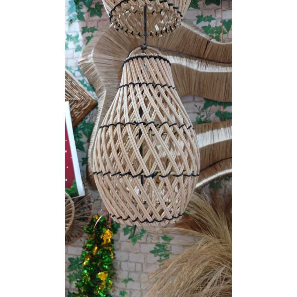 LAMPION ROTAN MINI BENANG HITAM DEKORASI RUMAH DAN KAFE