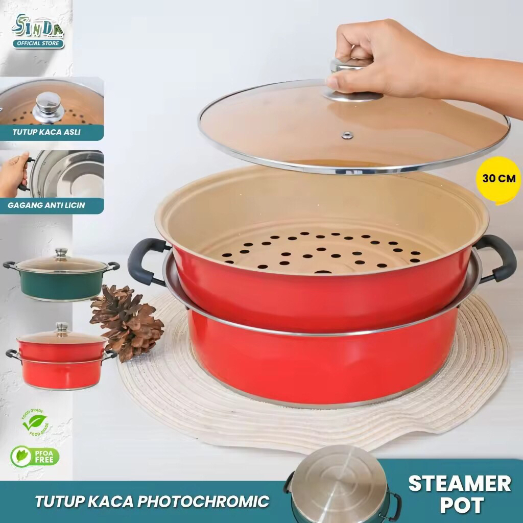 Panci Steamer Kukus Serbaguna Merk Sinda 30cm Bahan Granit tebal