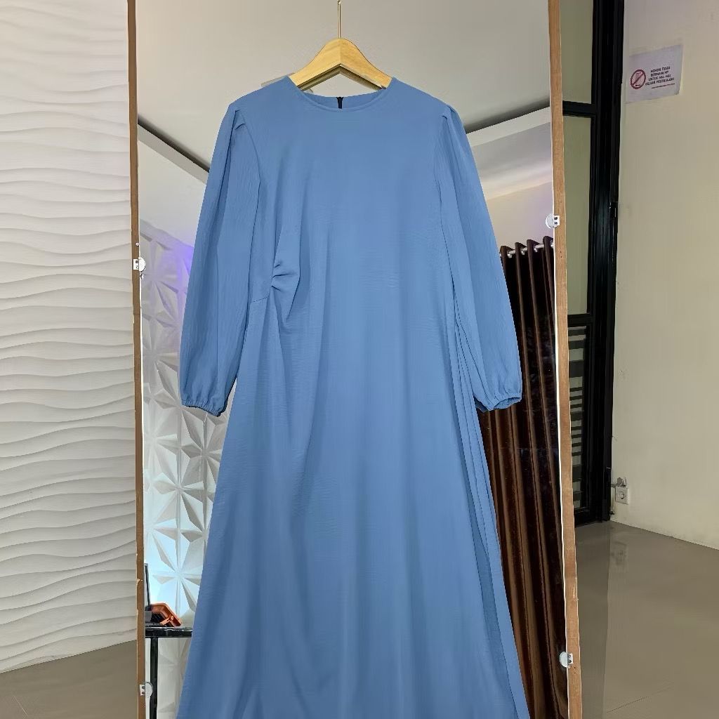 Gamis Polos Simple Remaja Terbaru- Dress Wanita Polos Simple Kerut Pinggang Samping Kekinian